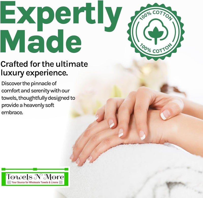 Towels N More 12 Pack 15X25 Hand Towels - White Soft 100% Cotton Ring Spun Loops - Highly Absorbent and Quick Drying Medium Towels Linen Essentials - Ideal for Bathroom, Spa, Travel, and Gym Use - Image 3
